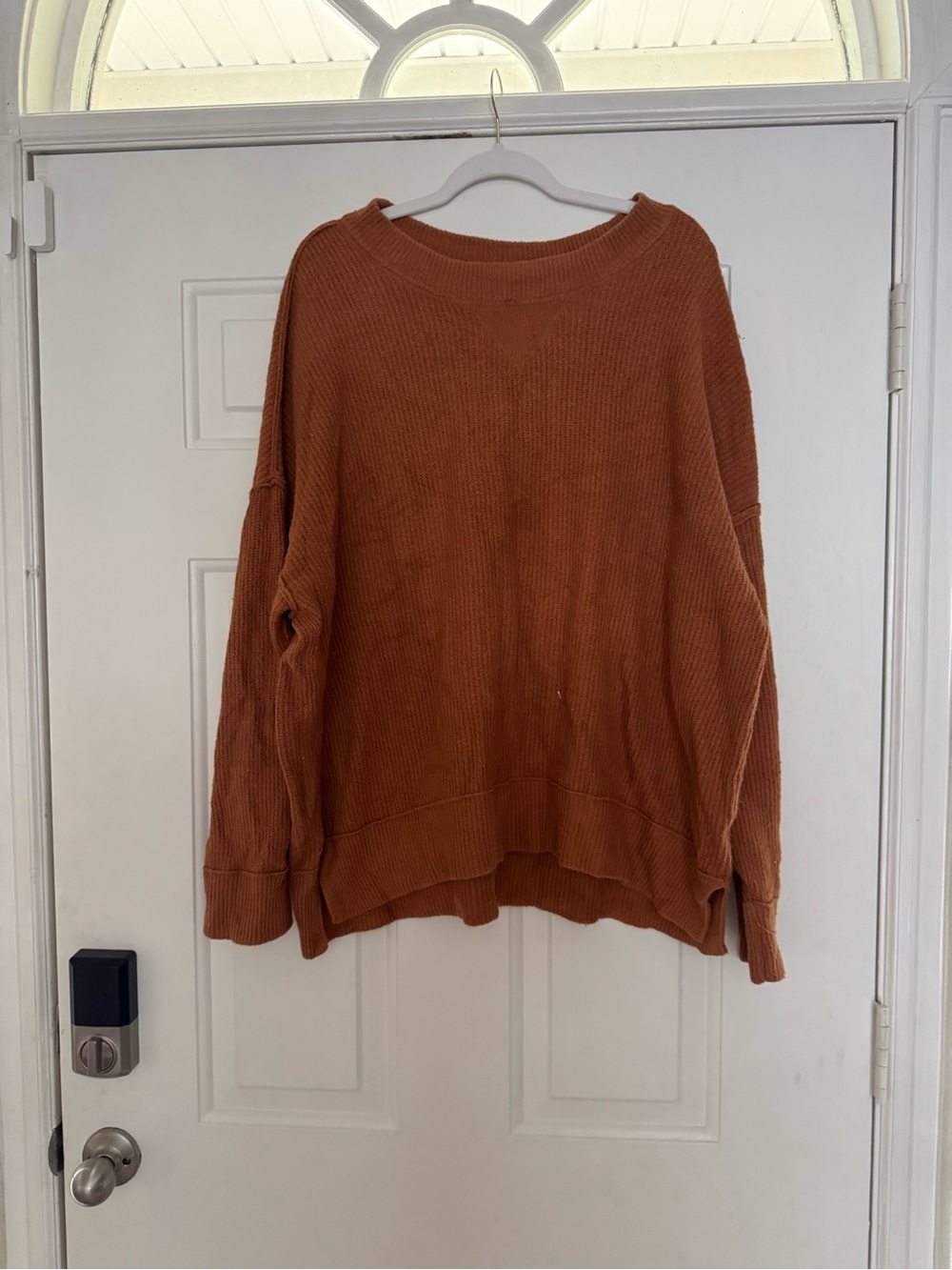 aerie Cozy Scoop-Neck Pullover Sweater in Rust Orange